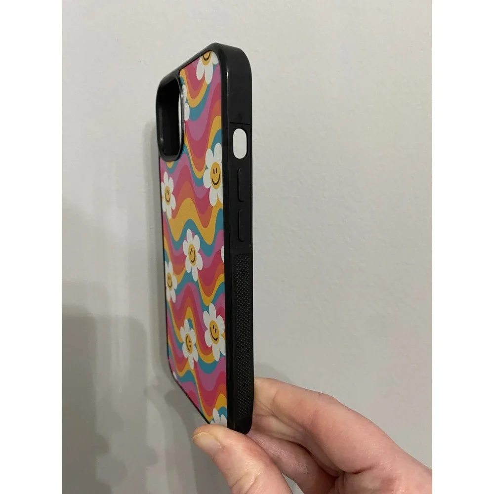 iPhone 13 Phone Case Unisex OS Multicolor Retro Smiley Face Daisy Wave Pattern